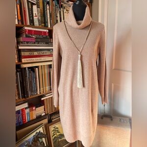 Elegant 💯 Cashmere Camel Coloured Turtleneck Column Dress